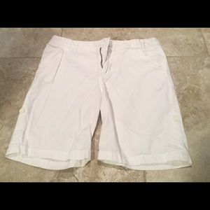 White linen/khaki material shorts